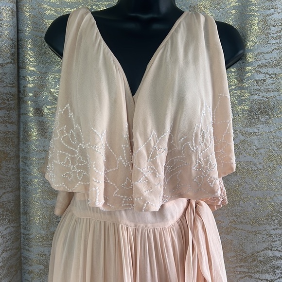 Free People Peach Sylvia Embroidered Beaded Wrap Mini Evening Dress - Picture 7 of 17